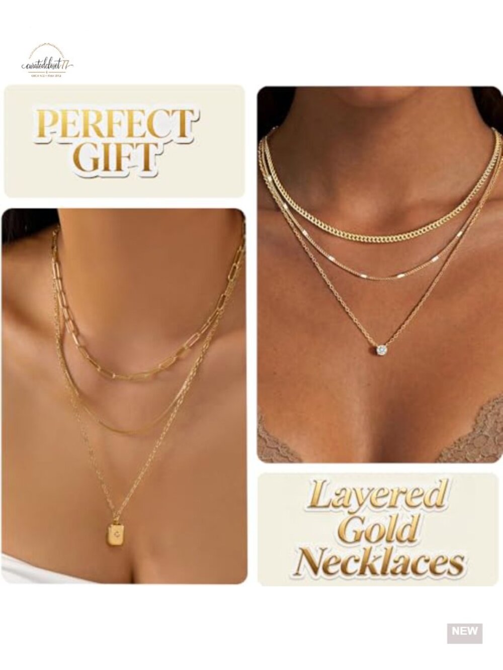 Gold Plated Dainty Bow Disc Zirconia Heart Cross Square Layered Pendant - Picture 3 of 6